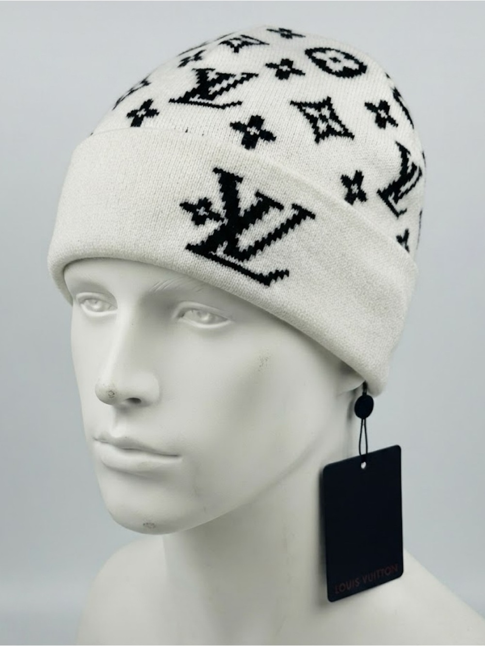 Brand New !  Black & White Monogram Cuffed Beanie